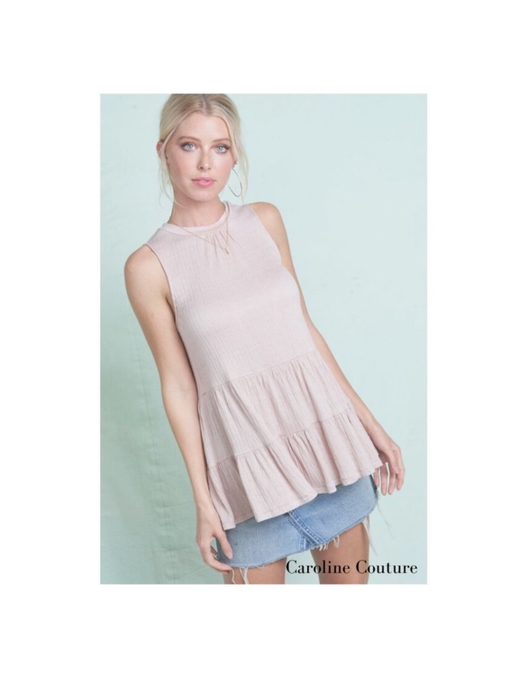 LA MIEL Blush Tiered Ruffle Tank Top